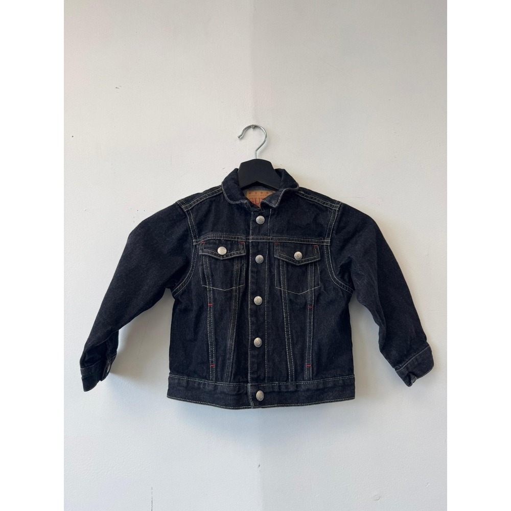 GUESS Jacket Toddler‎ 4T Black Denim Trucker Red Embroidered Back Logo Kids